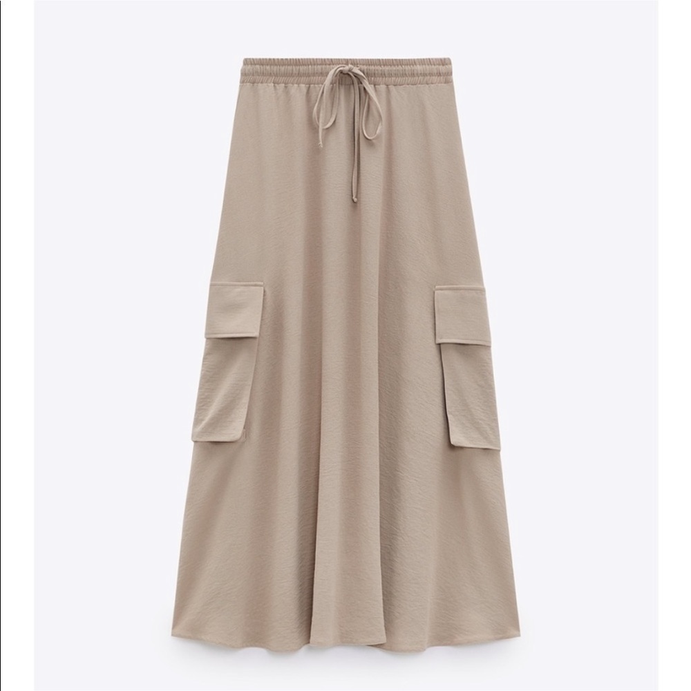 Tan super soft drawstring Zara Cargo skirt